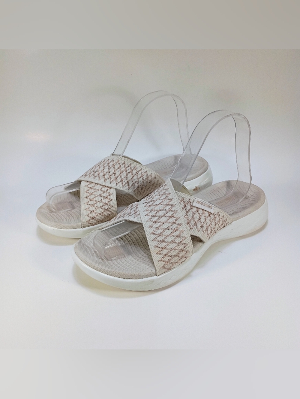 Skechers On The Go 600 Enchanted Womens 8 Natural Beige Metallic Slide Sandals - Picture 5 of 10